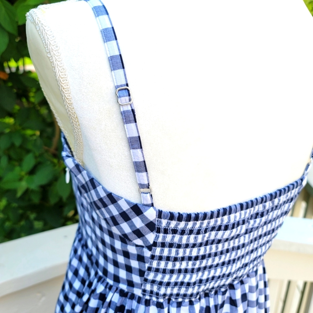 ๐๏ธ J Crew Navy Gingham Cotton Maxi Tiered Dress - Picture 6 of 8